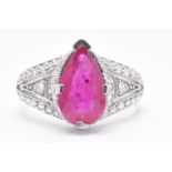 18CT WHITE GOLD RUBY & DIAMOND DRESS RING