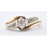 HALLMARKED 9CT GOLD & DIAMOND CROSSOVER RING