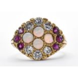 18CT GOLD OPAL DIAMOND & RUBY RING