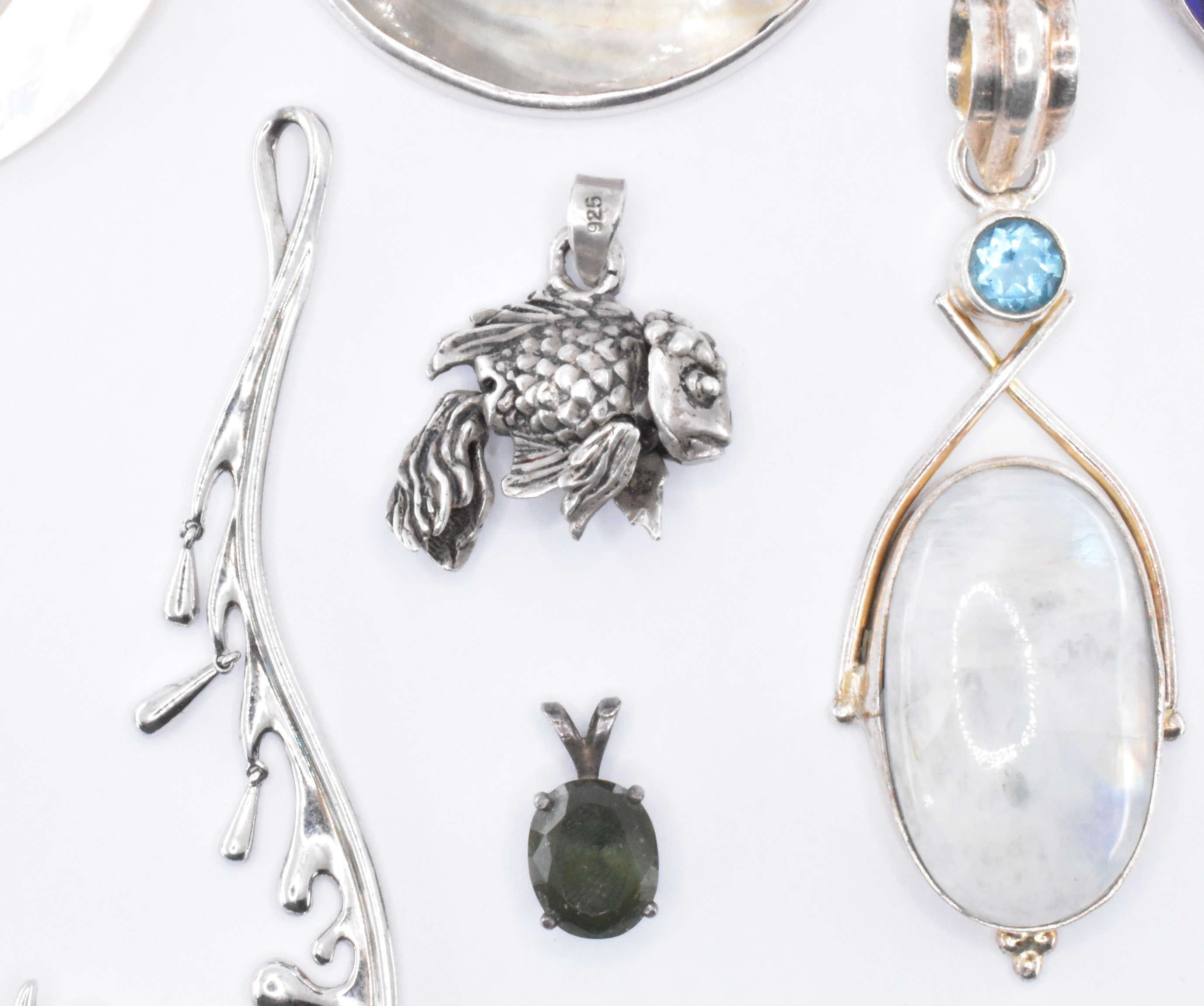 COLLECTION OF SILVER STONE SET PENDANTS. - Image 3 of 5