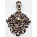 19TH CENTURY FRENCH SILVER GOLD & DIAMOND PENDANT