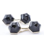 PAIR OF FRENCH GHISO 18CT WHITE GOLD & ONYX CUFFLINKS