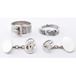 GROUP OF SILVER JEWELLERY INCLUDING MASONIC CUFFLINKS