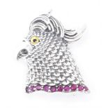 SILVER PARROT BROOCH SET WITH PINK STONES