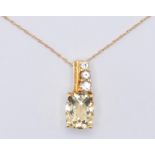 9CT GOLD CITRINE & DIAMOND PENDANT NECKLACE