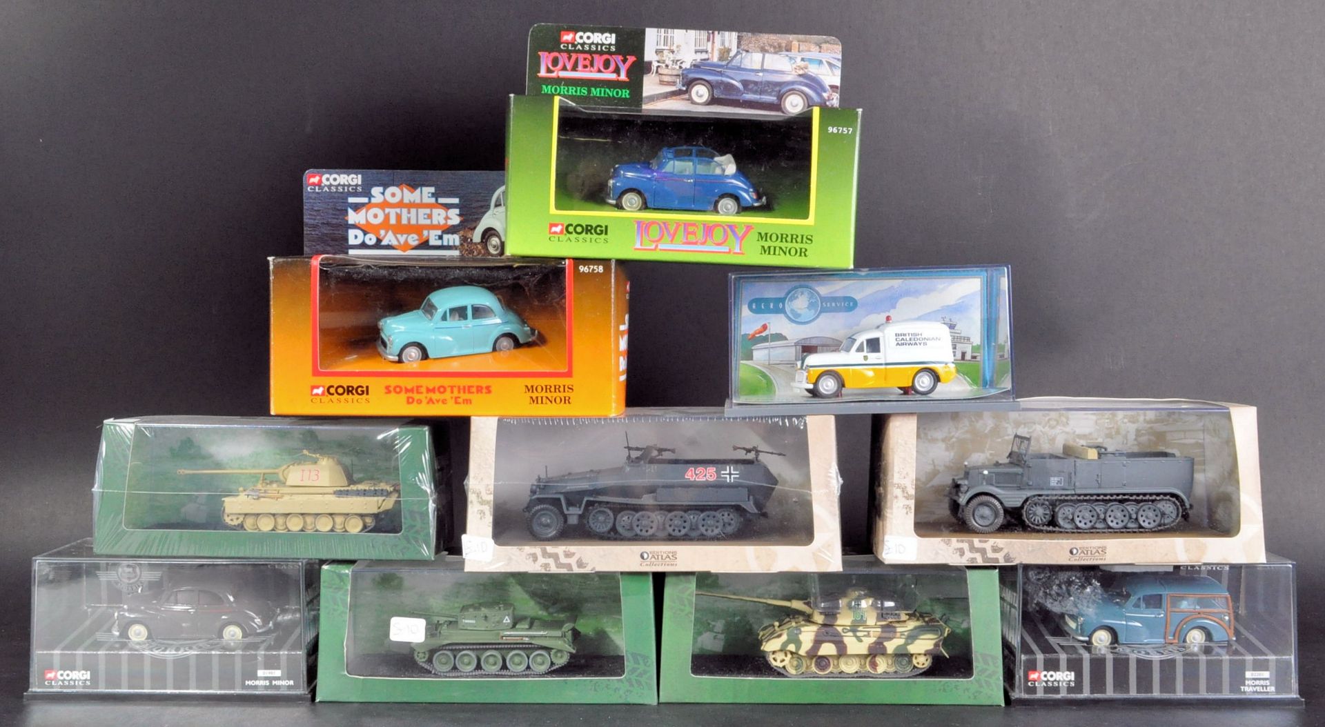 COLLECTION OF ASSORTED DIECAST MODEL TANKS AND CARS