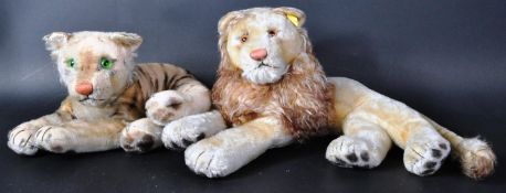 TWO VINTAGE GERMAN STEIFF MADE LION AND TIGER TEDDY BEARS