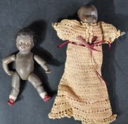 TWO EARLY 20TH CENTURY WAX AFRICAN DOLLS / DOLLIES