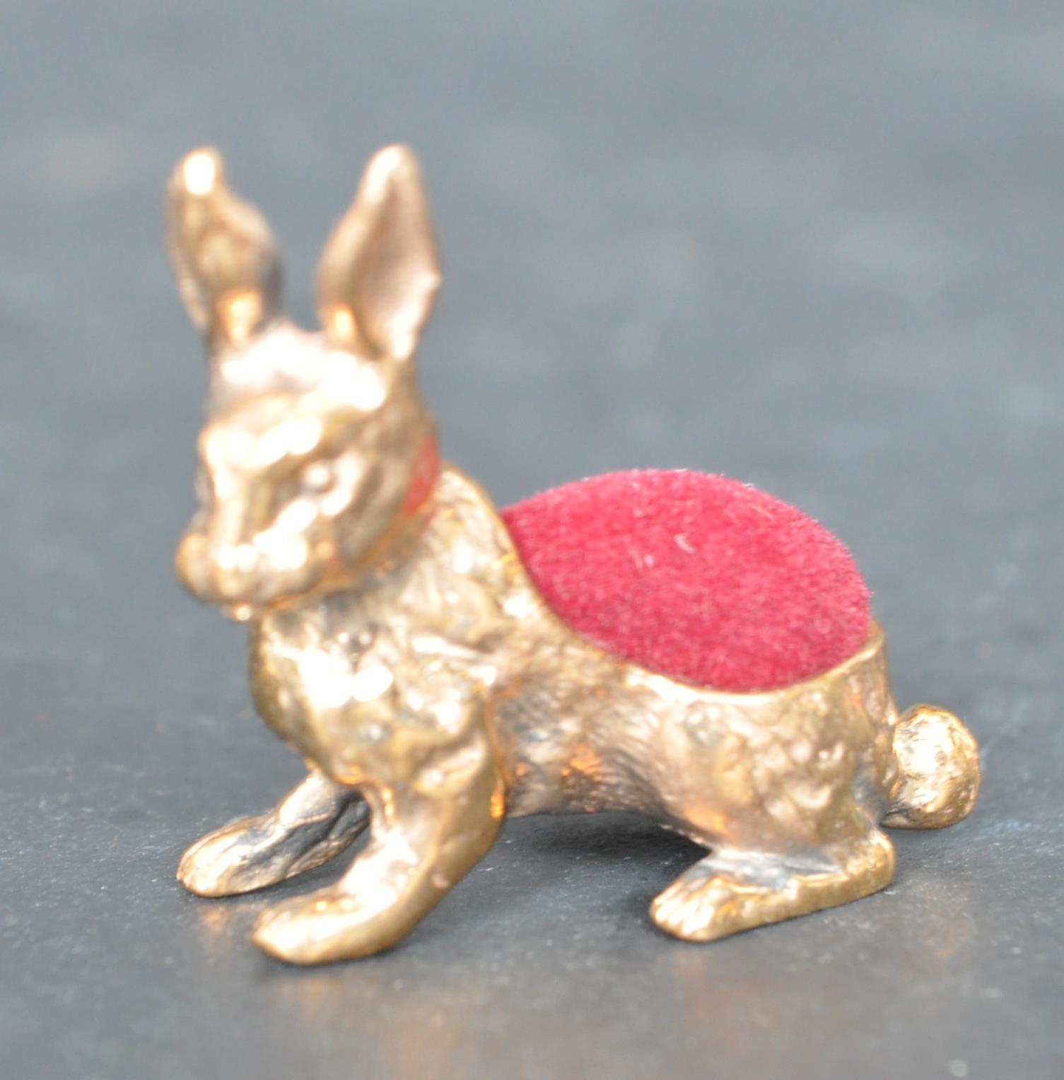 VINTAGE BRASS RABBIT PIN CUSHION