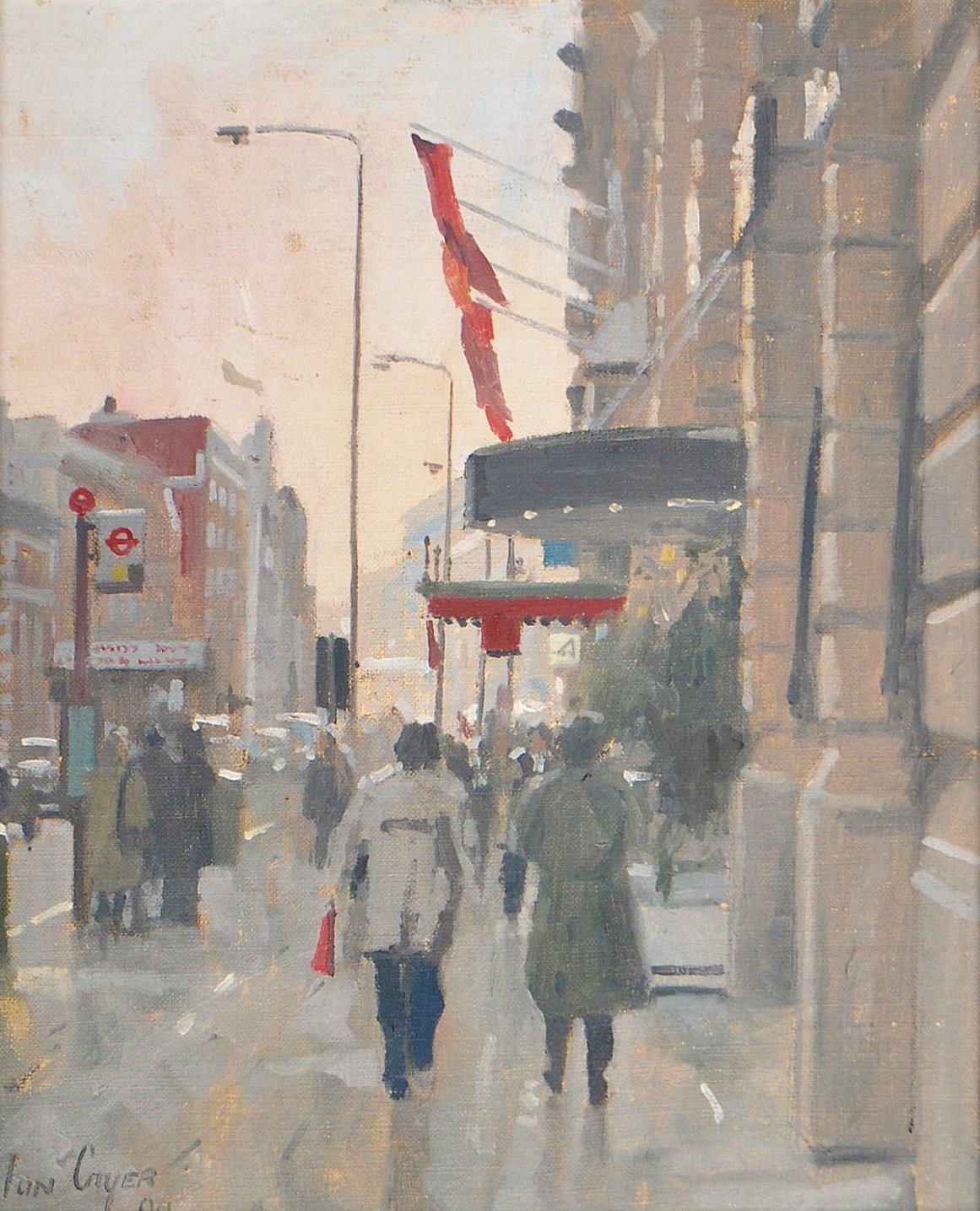 IAN CRYER (B. 1959) - 1990'S OIL ON BOARD PAINTING OF PICCADILLY - Image 2 of 5