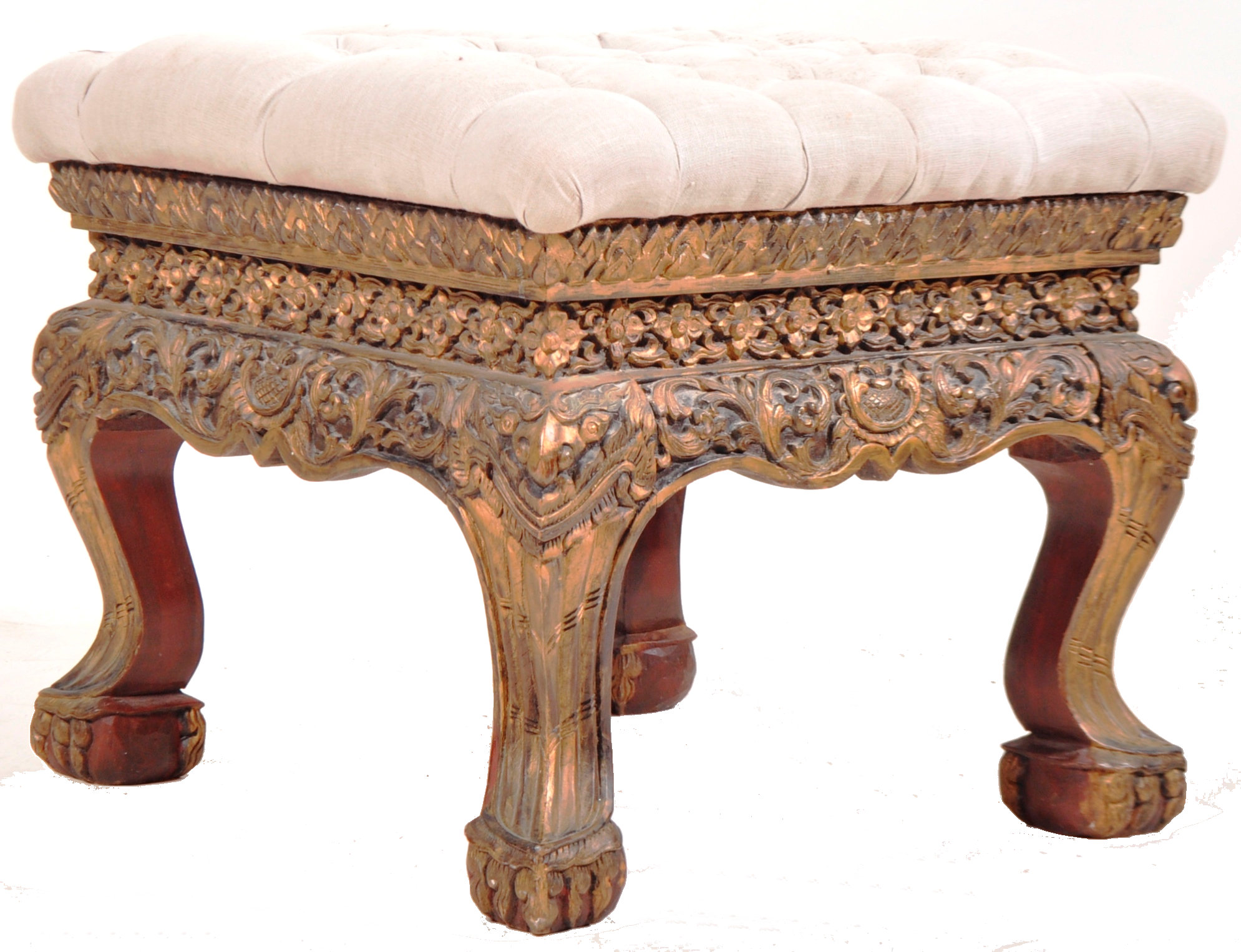 EARLY 20TH CENTURY FRENCH CARVED BALINESE INFLUENCE FOOTSTOOL