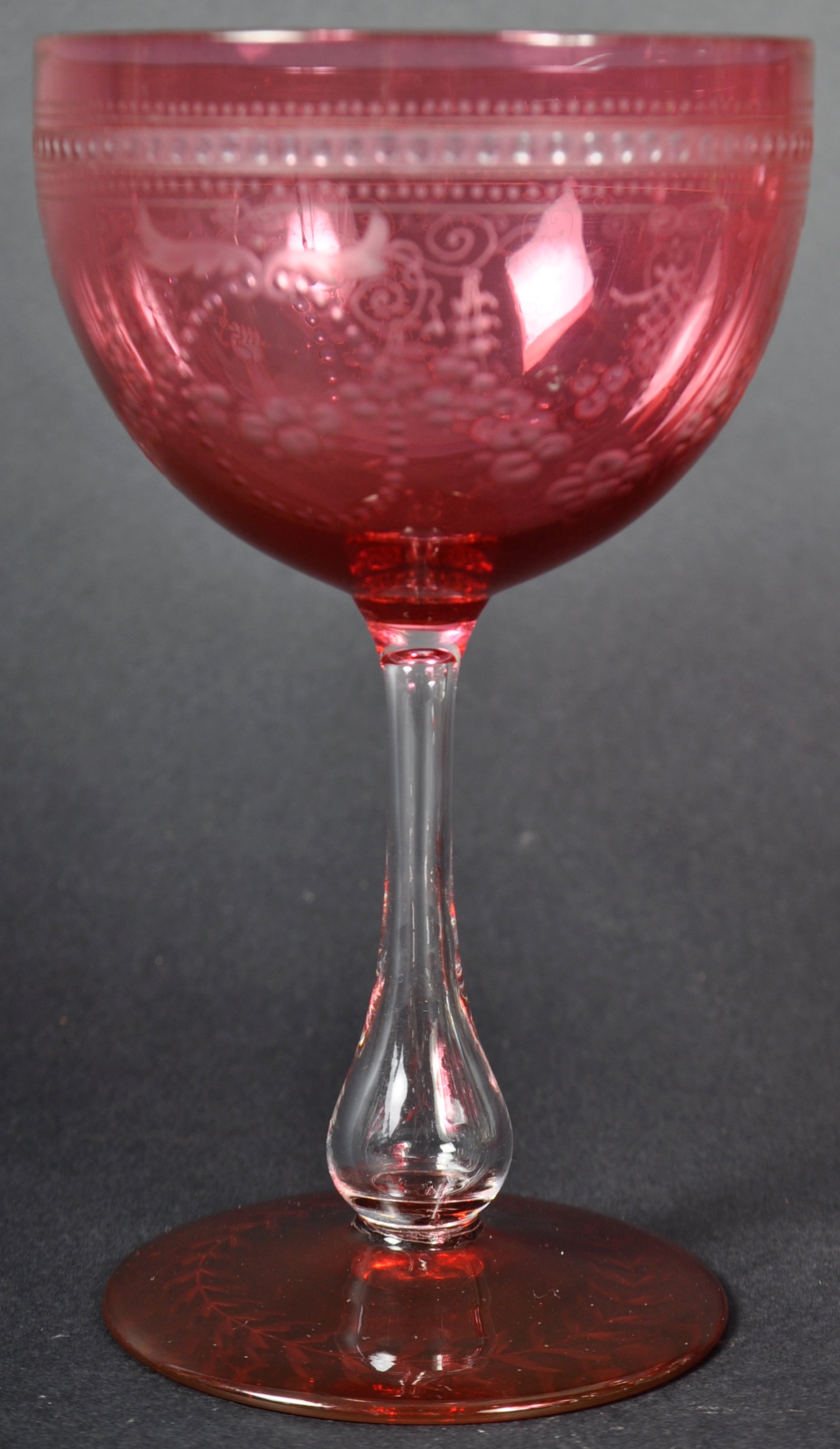 SET OF 19TH CENTURY BOHEMIAN CRANBERRY WINE GLASSES - Image 3 of 8