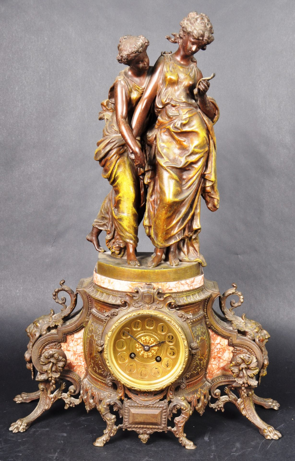 19TH CENTURY FRENCH SPELTER & MARBLE TABLE CLOCK & GARNITURES - Image 11 of 12