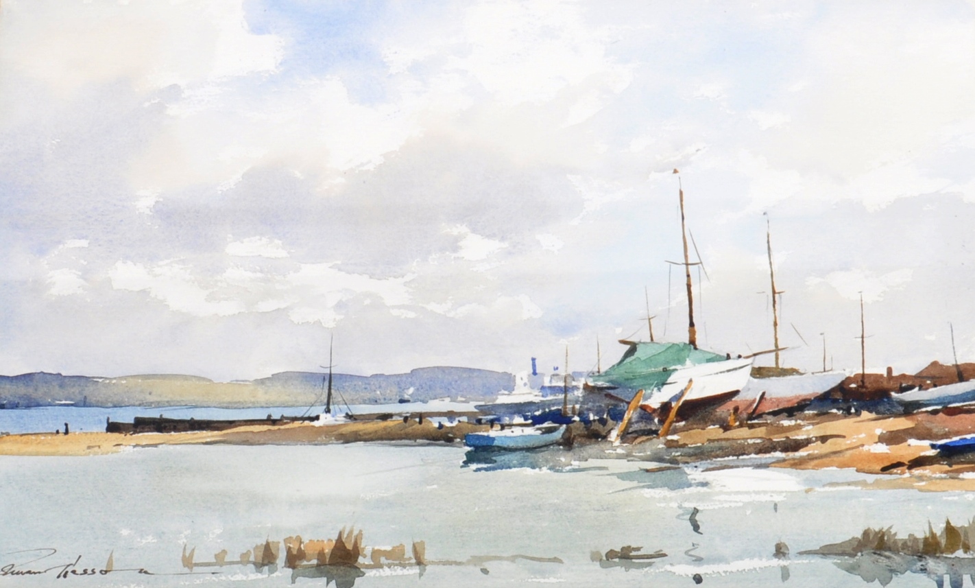 EDWARD WESSON (1910-1983) - WATERCOLOUR PAINTING OF ISLE OF WIGHT - Image 2 of 6