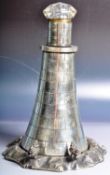 19TH CENTURY SILVER PLATED LIGHTHOUSE DESK INKWELL & PEN REST