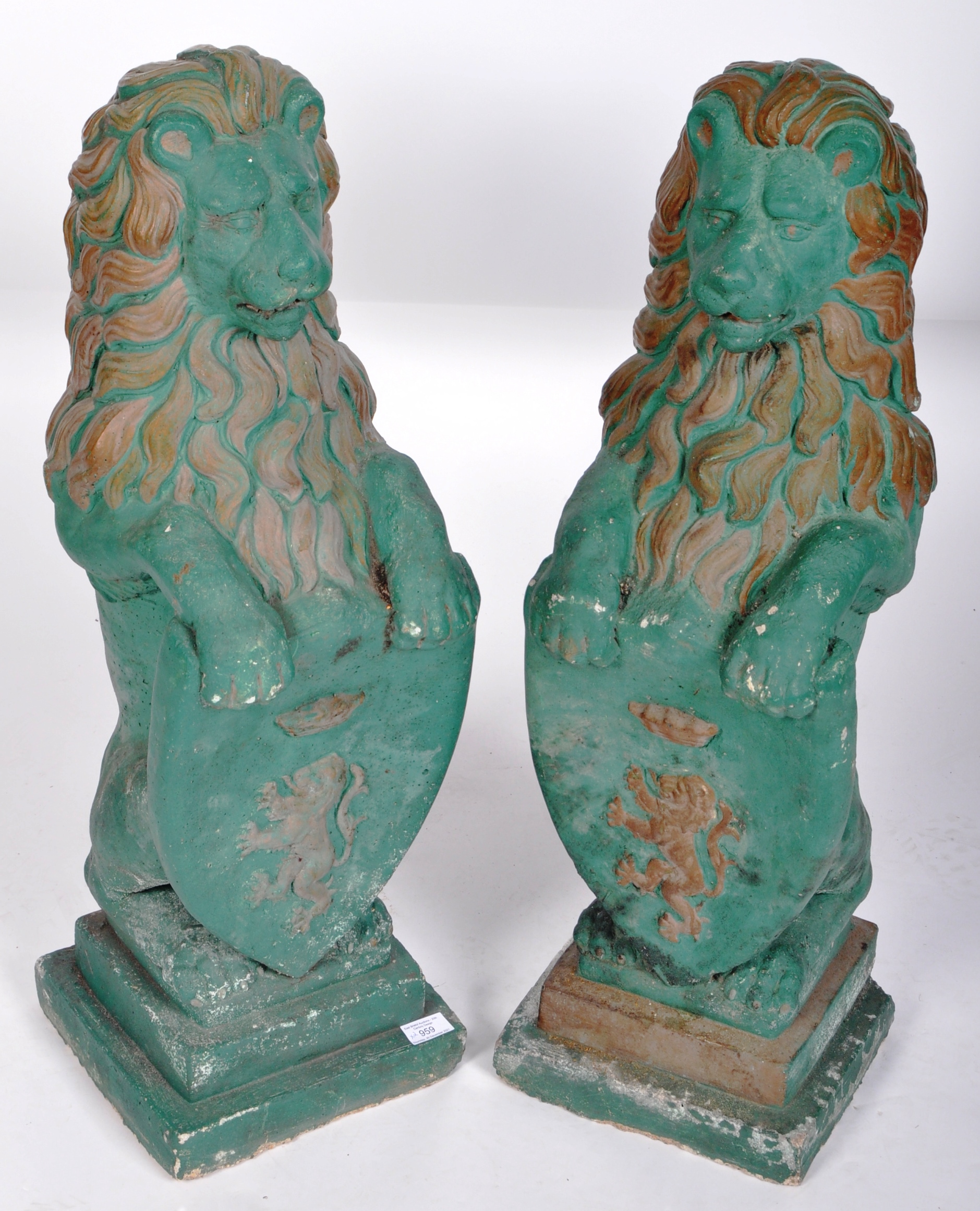 MATCHING PAIR OF PAINTED RECONSTITUTED STONE LION FIGURES - Image 2 of 12