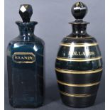 TWO 19TH CENTURY BRISTOL GREEN DRINKS DECANTERS