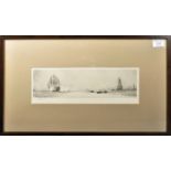 WL WYLLIE (1851-1931) DRYPOINT BATTLESHIP ENGRAVING SIGNED