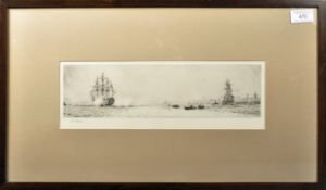 WL WYLLIE (1851-1931) DRYPOINT BATTLESHIP ENGRAVING SIGNED