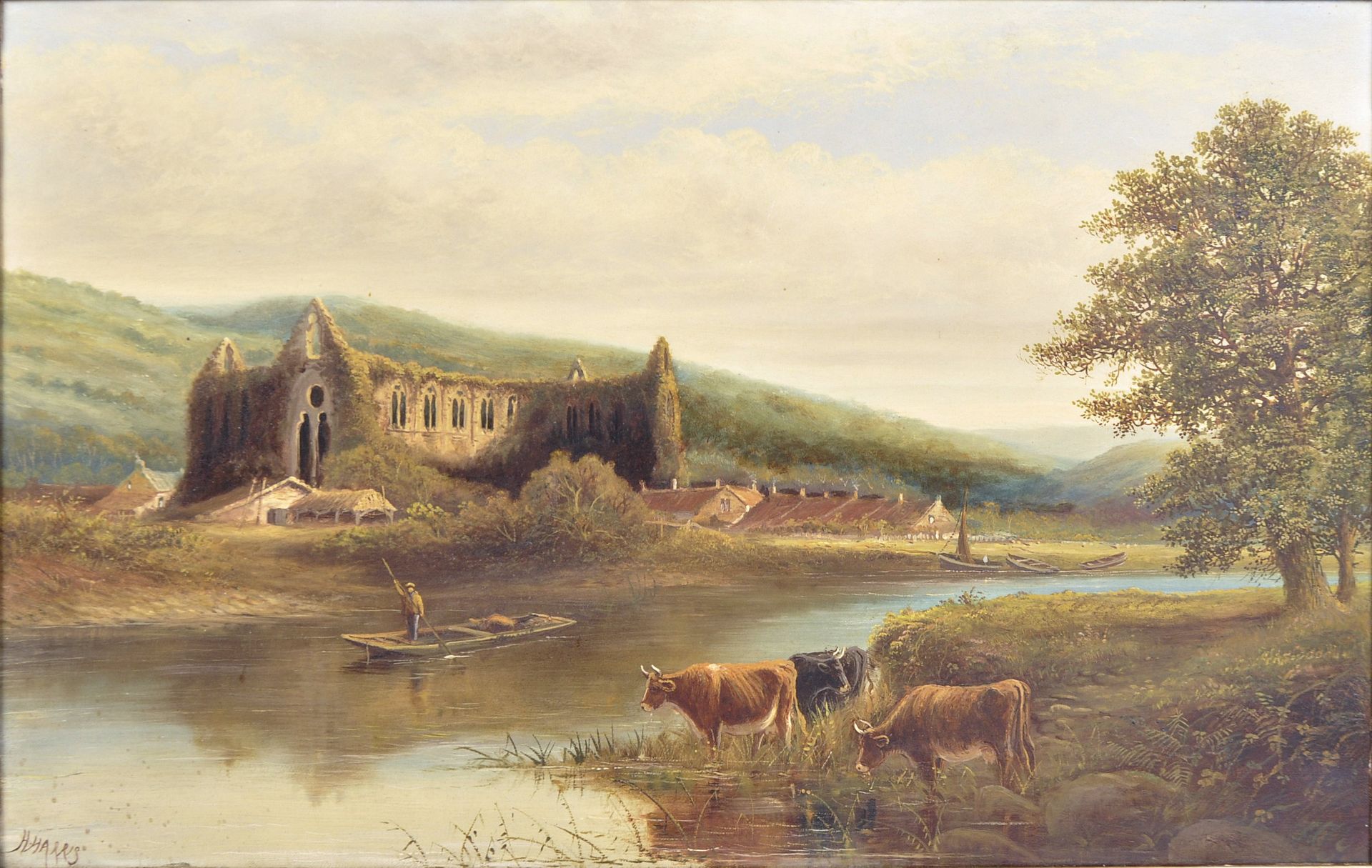 HENRY HARRIS (1852-1926) - OIL OF TINTERN ABBEY WITH CATTLE GRAZING - Bild 2 aus 7