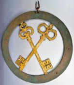 19TH CENTURY WROUGHT METAL LOCKSMITH CROSSED KEY SIGN