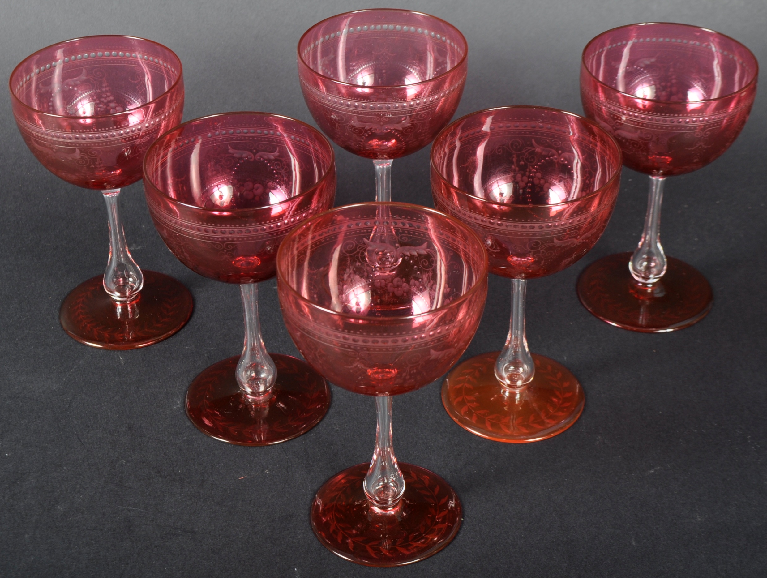 SET OF 19TH CENTURY BOHEMIAN CRANBERRY WINE GLASSES - Image 2 of 8