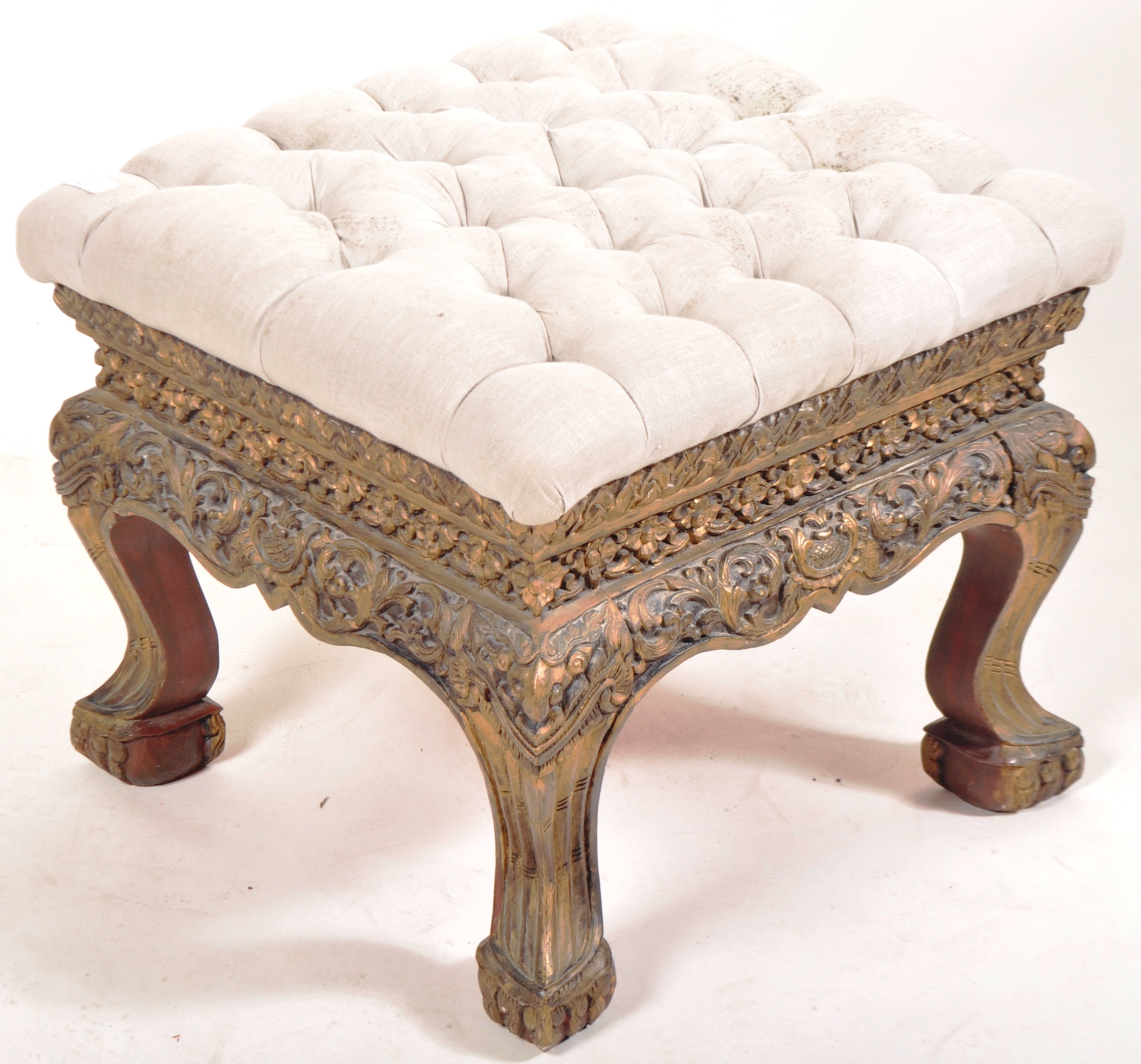 EARLY 20TH CENTURY FRENCH CARVED BALINESE INFLUENCE FOOTSTOOL - Image 2 of 5