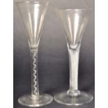 TWO 18TH CENTURY GEORGE III TWIST STEM TRUMPET BOWL WINE GLASSES