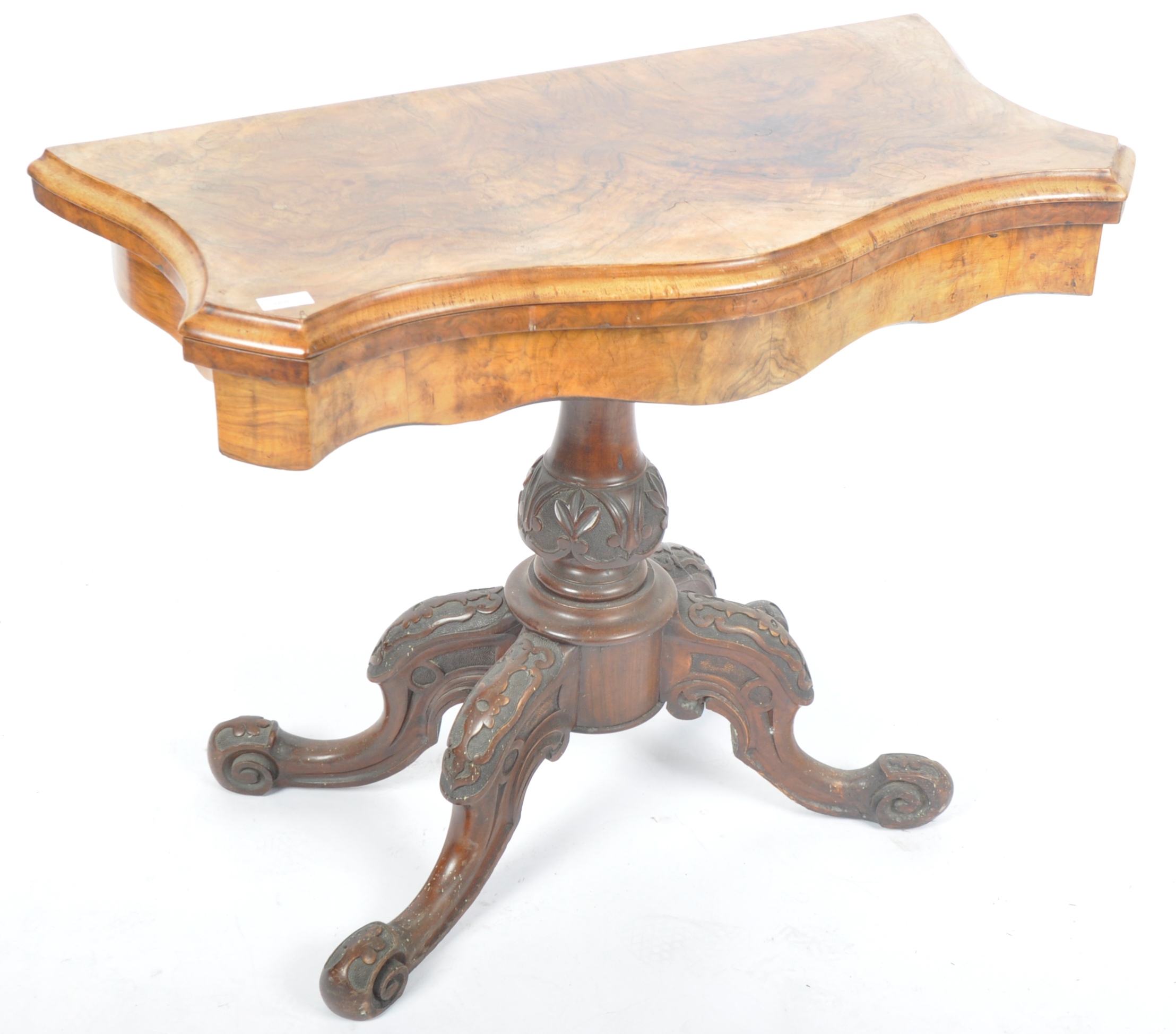 19TH CENTURY VICTORIAN CARVED WALNUT FOLD OVER GAMES / CARD TABLE - Image 2 of 5