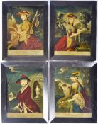 FOUR REVERSE COLOURED MEZZOTINTS OF THE FOUR SEASONS