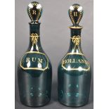 PAIR OF 19TH CENTURY GEORGE III BRISTOL GREEN DECANTERS