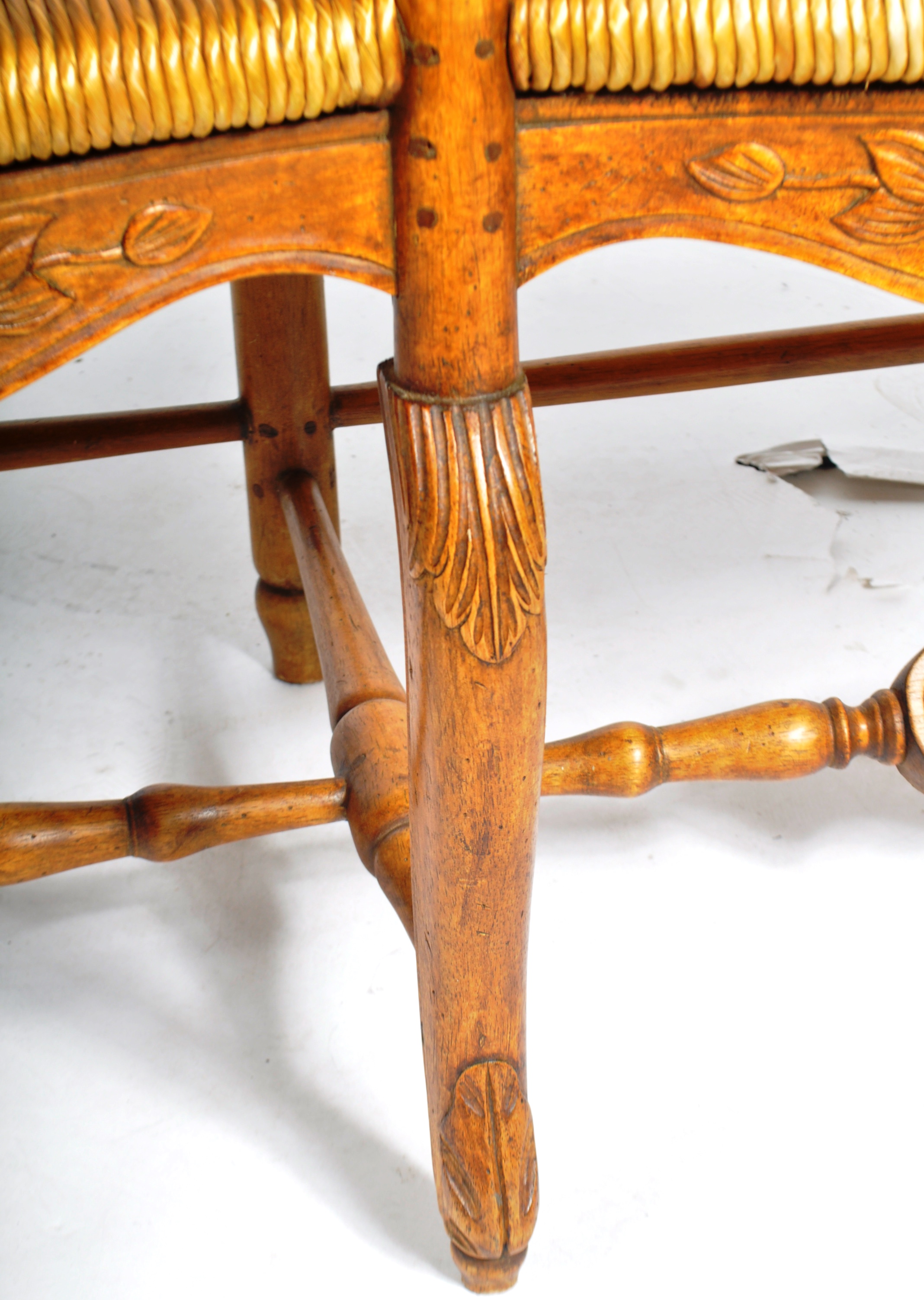 19TH CENTURY CARVED FRUITWOOD RUSH SEATED BENCH - Image 6 of 8