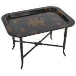 EARLY 20TH CENTURY 1930'S BLACK LACQUERED TRAY ON STAND