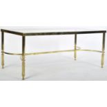 HOLLYWOOD REGENCY BRASS FRAMED COFFEE TABLE WITH GLASS TOP