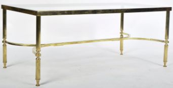 HOLLYWOOD REGENCY BRASS FRAMED COFFEE TABLE WITH GLASS TOP