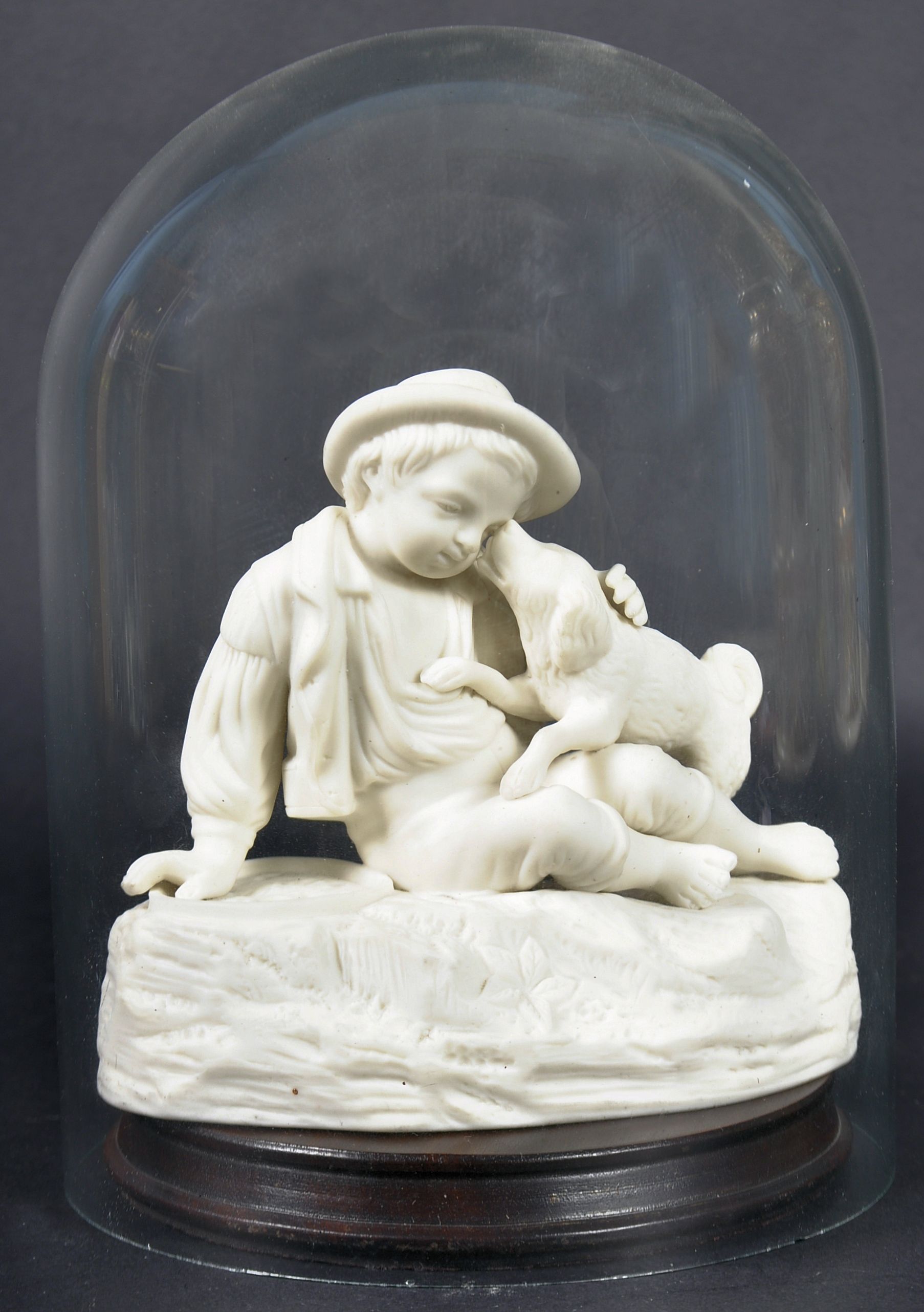 19TH CENTURY PARIAN WARE GROUP OF BOY AND DOG