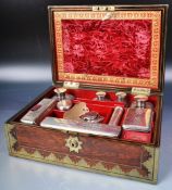 19TH CENTURY VICTORIAN ROSEWOOD AND BRASS INLAID VANITY BOX