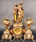 19TH CENTURY FRENCH SPELTER & MARBLE TABLE CLOCK & GARNITURES
