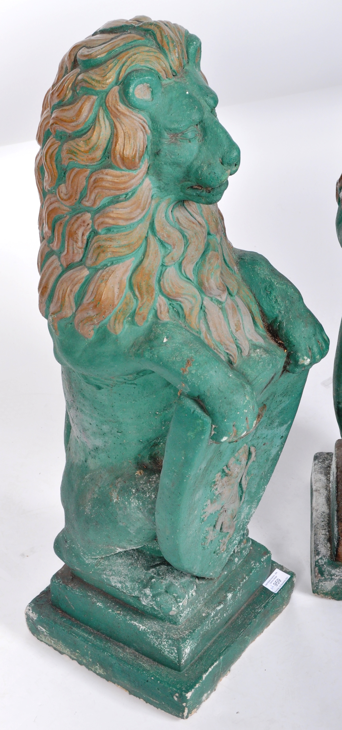 MATCHING PAIR OF PAINTED RECONSTITUTED STONE LION FIGURES - Image 3 of 12