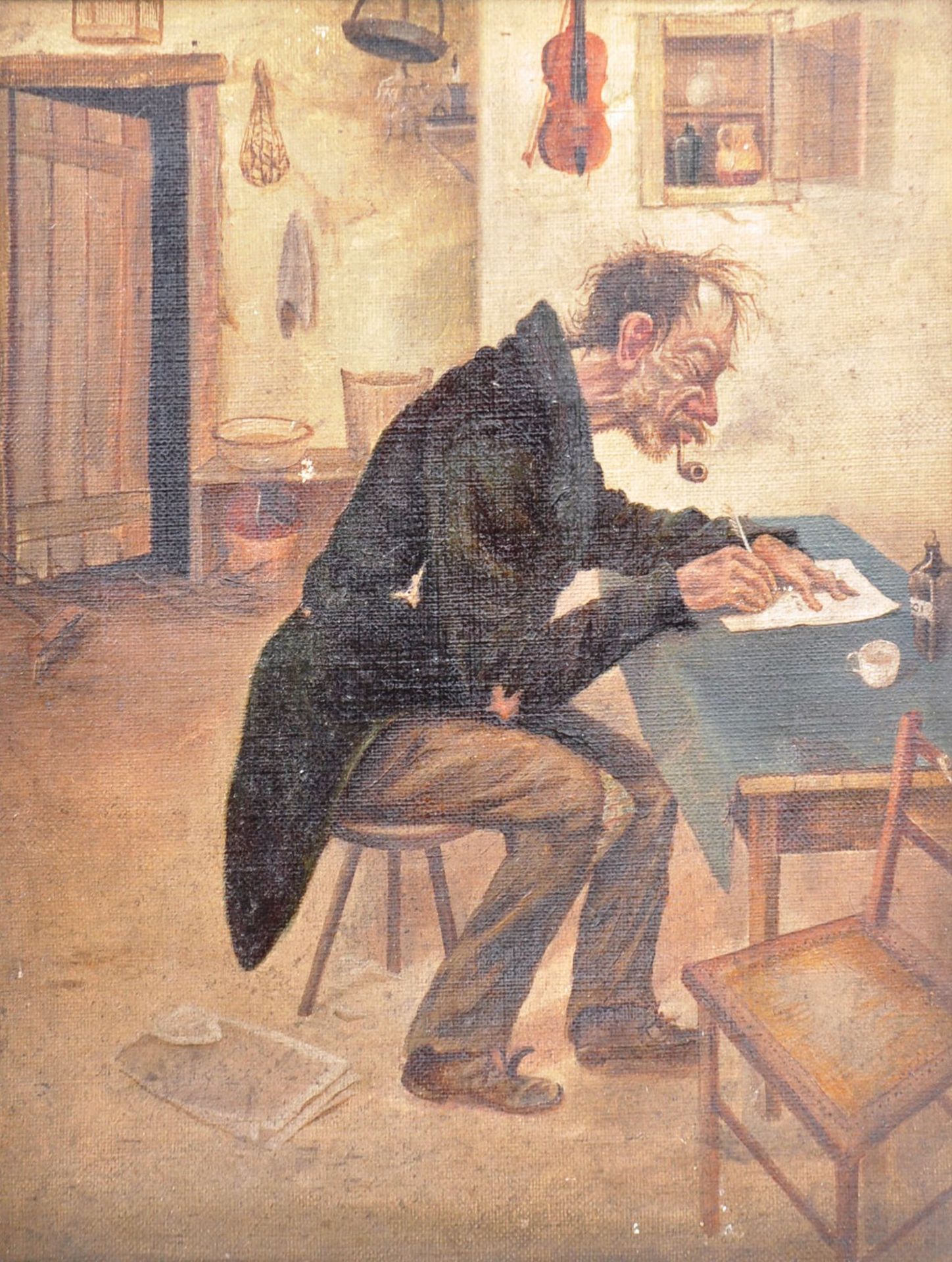 19TH CENTURY OIL ON CANVAS PAINTING OF A PIPE SMOKING MAN - Bild 2 aus 7