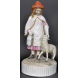 19TH CENTURY PORCELAIN FIGURINE GROUP - LADY WITH LAMB