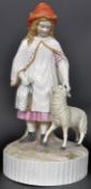 19TH CENTURY PORCELAIN FIGURINE GROUP - LADY WITH LAMB
