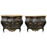 PAIR OF EARLY 20TH CENTURY SERPENTINE BOMBE FORM COMMODE CHESTS