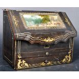 19TH CENTURY EBONISED STATIONARY BOX WITH PAINTED SCENE