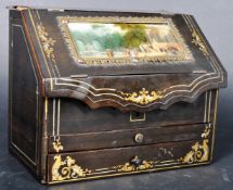 19TH CENTURY EBONISED STATIONARY BOX WITH PAINTED SCENE