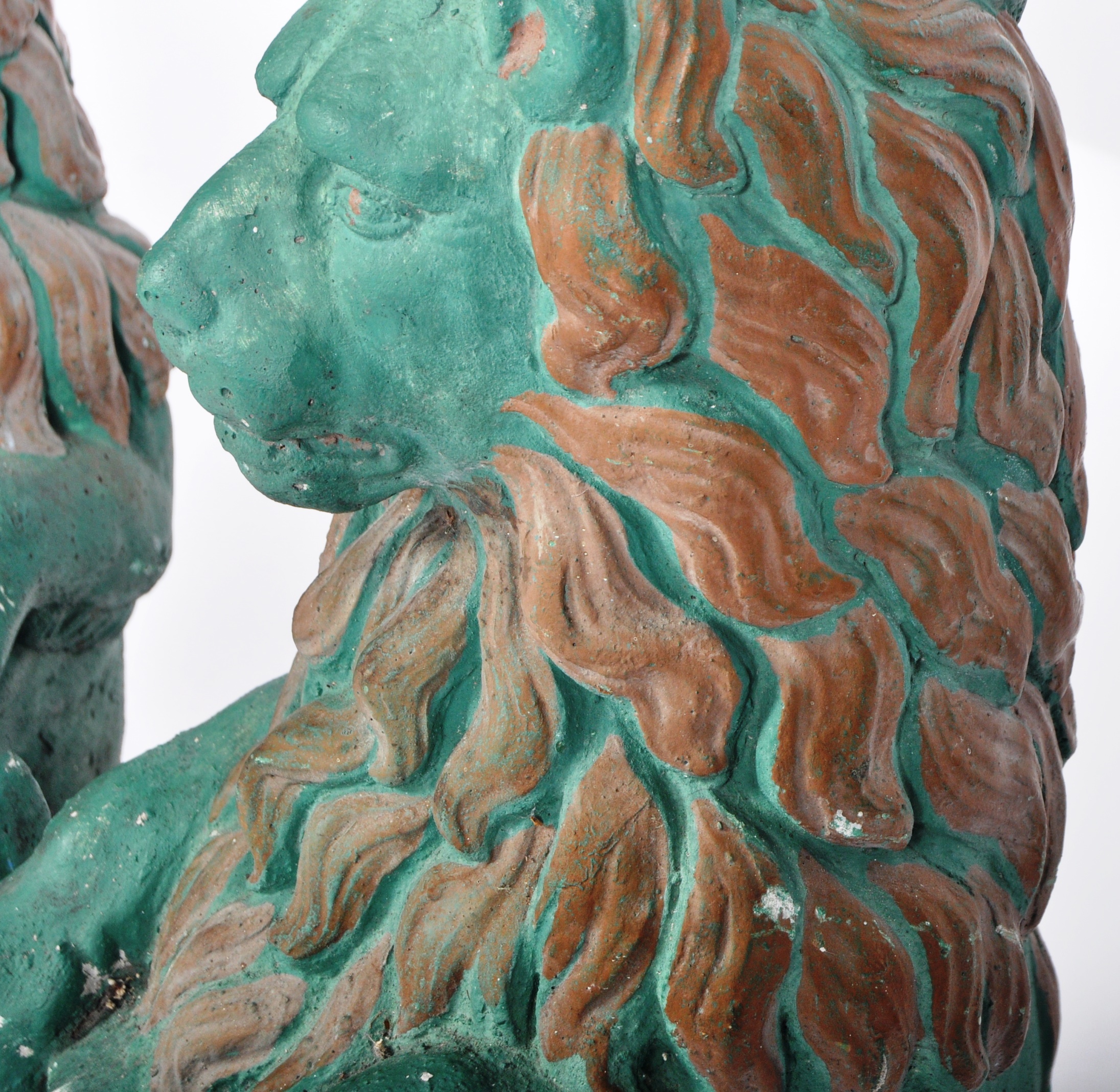 MATCHING PAIR OF PAINTED RECONSTITUTED STONE LION FIGURES - Image 10 of 12