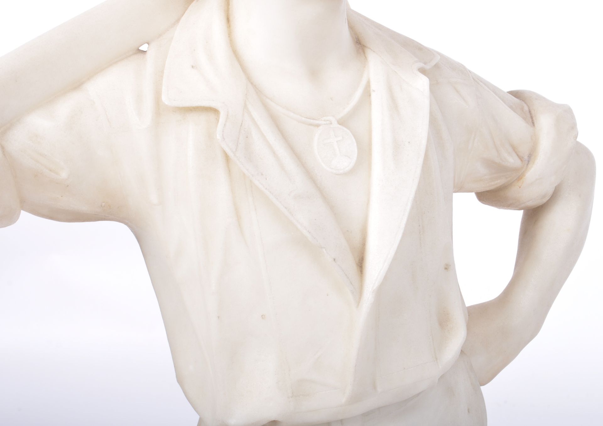 LARGE 19TH CENTURY ITALIAN WHITE MARBLE HUNTSMAN STATUE - Image 4 of 11