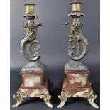 MATCHING PAIR OF 19TH CENTURY FRENCH BRONZE AND RED MARBLE CANDLESTICKS