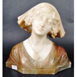 19TH CENTURY TWO TONE MARBLE BUST OF A WOMAN