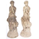 MATCHING PAIR OF RECONSTITUTED STONE GARDEN FIGURES